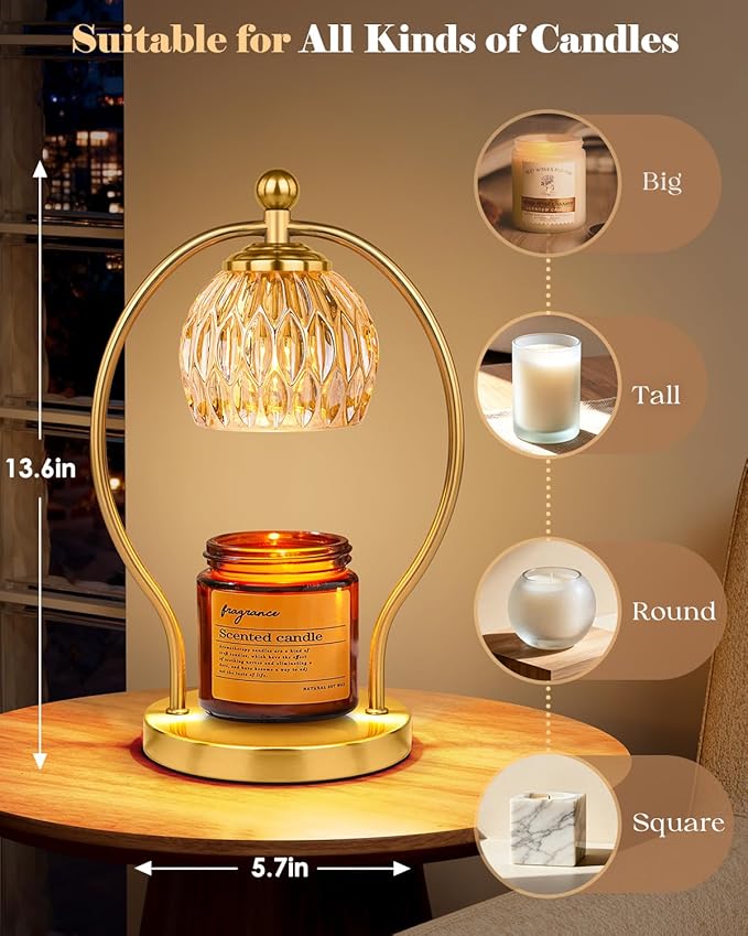Candle Warmer Lamp, Dimmable Candle Warmer with Timer, Vintage Candles Wax Warmers for Jar Candles Birthday Gifts for Women Mom, New Home Decor for Bedroom Living Room, Gold