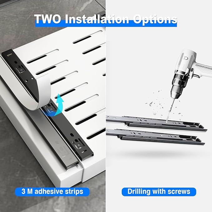 2 Pack Pull Out Cabinet Organizer, Expandable Slide Out Drawers for Kitchen Cabinets Peel and Stick Pullout Drawer Heavy Duty Sliding Shelves for Cupboard, Pantry, Bathroom(16.5" Deep, White)