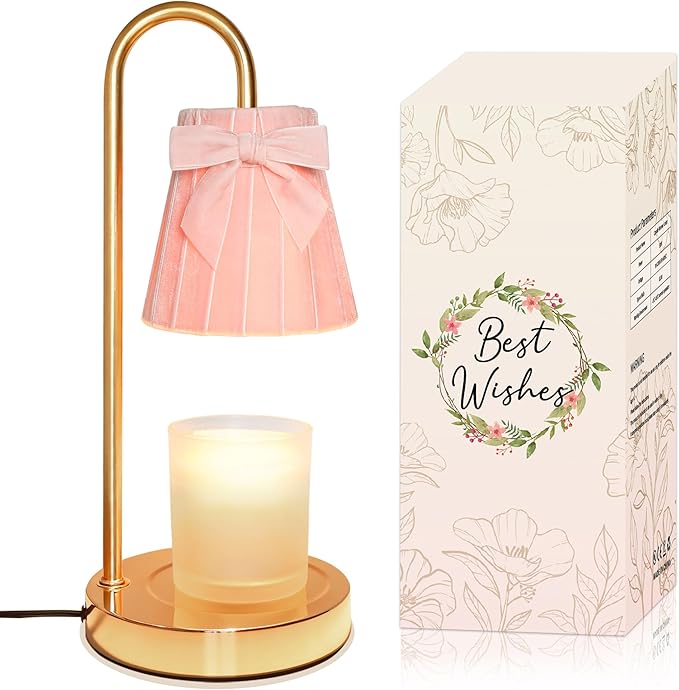 Pink Coquette Bow Flannel Candle Warmer Lamp with Timer and Dimmer, for Mom/Wife, Melt Wax Warmer Lamp with 2 Bulbs for Candle Jars House Warming New Home Christmas Decor