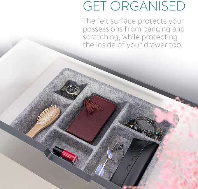 Navaris Felt Drawer Organizer Tray - Tidy Desk Drawers, Office Supplies, Jewelry, Cosmetics, Small Personal Items and Accessories - Gray