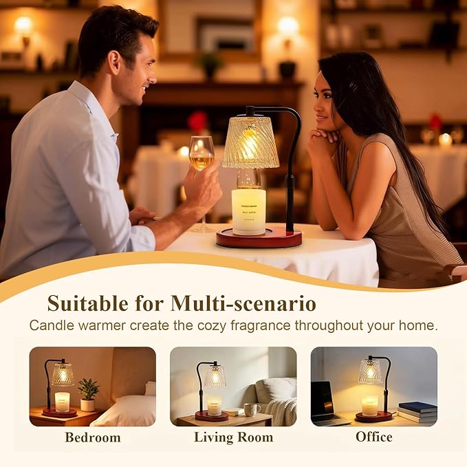 Candle Warmer Lamp with Timer Dimmable, Mother's Gifts for Mom with Charming Box, Adjustable Wavy Clear Lamp Candle Warmer for Scented Candles, Housewarming Gift for Retro Home Decor