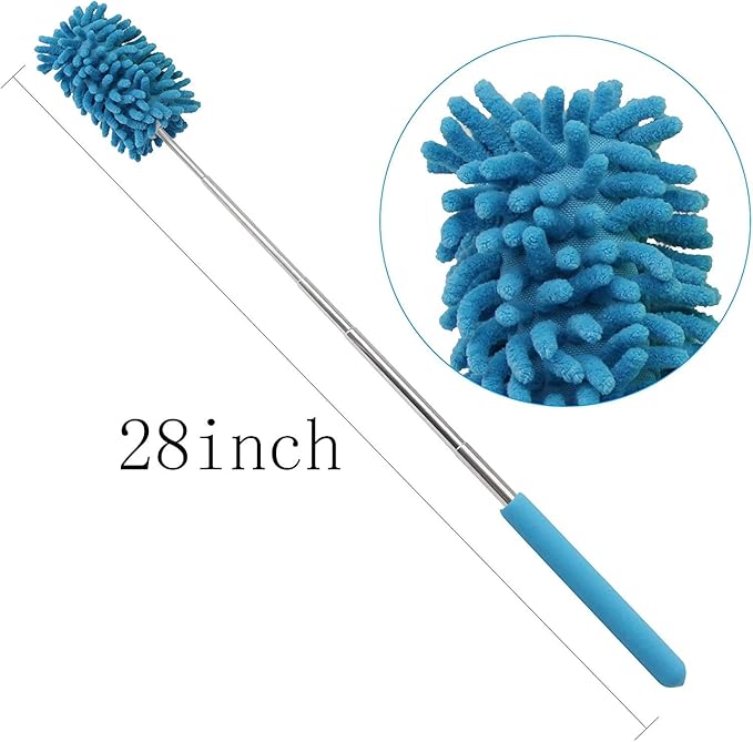 zdyCGTime Microfiber Retractable Cleaning Dust Remover, Removable and Cleanable Hand-held Dust Remover, Used to Clean Offices, Cars, Windows, Etc. (2 Pack, Blue+Green)
