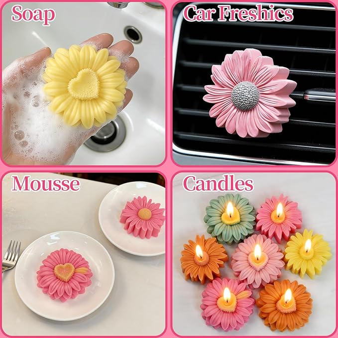 2Pcs Flower Candle Molds, Heavyweight Daisy Candle Molds, Sunflower Silicone Mold for Epoxy Resin, Candles Making, Soap, and Wax Crafts DIY Home Decor, Party Favors and Mom Gift