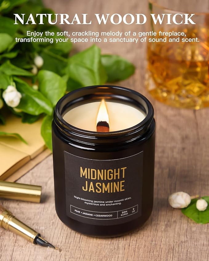 Crackling Wood Wick Candles for Men: 4 Pack 36oz Soy Scented Candles for Home Scented, Up to 200H Burning, Masculine Mens Candle Set, Aromatherapy Candle Gift Set for Fathers Birthday Valentine's Day