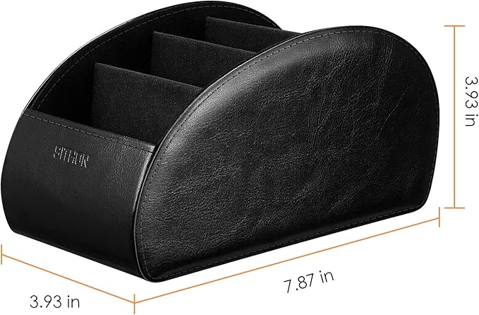 SITHON Remote Control Holder with 5 Compartments – [Upgrade Version] PU Leather Remote Caddy Desktop Organizer Store TV, DVD, Blu-Ray, Media Player, Smart Phones, Heater Controllers (Black)
