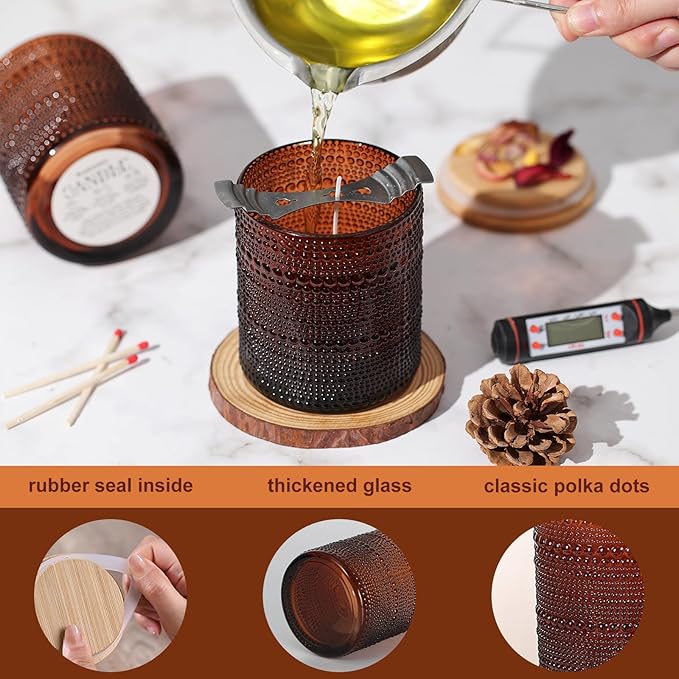 DARJEN 14 OZ Amber Candle Jars for Making Candles- 8 Pack Empty Glass Candle Making Jars with Bamboo Lids and Labels, Candle Making Supplies Candle Containers for Home DIY