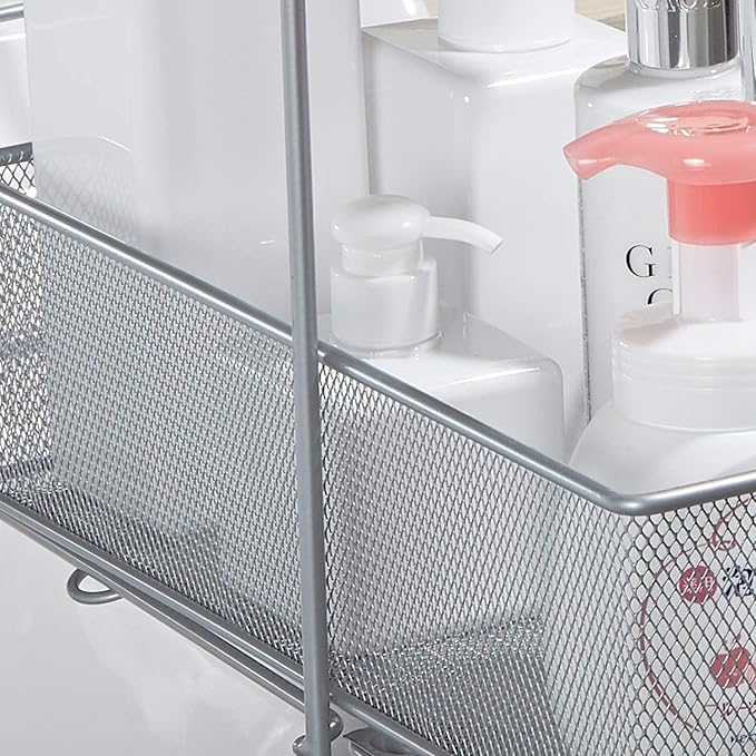 2 Tier Sliding Basket Stackable Cabinet Pull-Out Drawer Mesh Organizer for Kitchen Under Sink Storage (Silver)