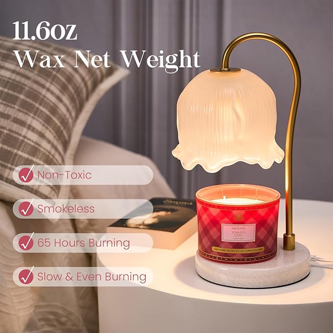M&SENSE Plaid Pattern 3 Wick Soy Candles,11.64 oz Large Tomato Leaf Scent Candle for Relaxation, Gifting, Home Décor | for Bedroom, Office, Party