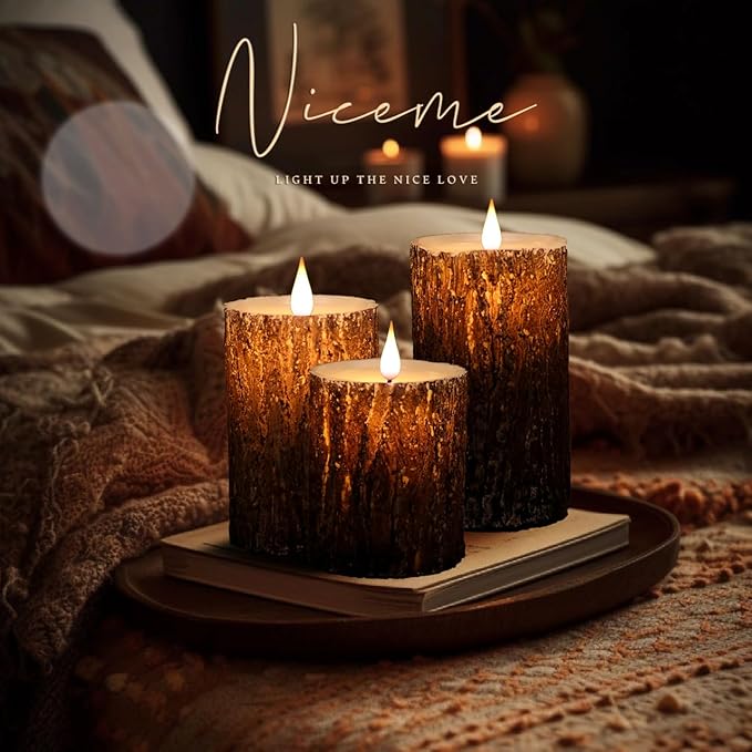 NICEME LED Flameless Candles Real Wax Battery Operated Candles Flickering Teardrop Wick Electric Decorative Pillar Candles with Remote Timer