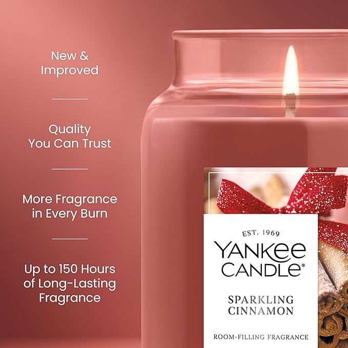 Yankee Candle Sparkling Cinnamon, Christmas Scented Candle, 22oz Large Jar with up to 150 Hour Burn Time, Giftable