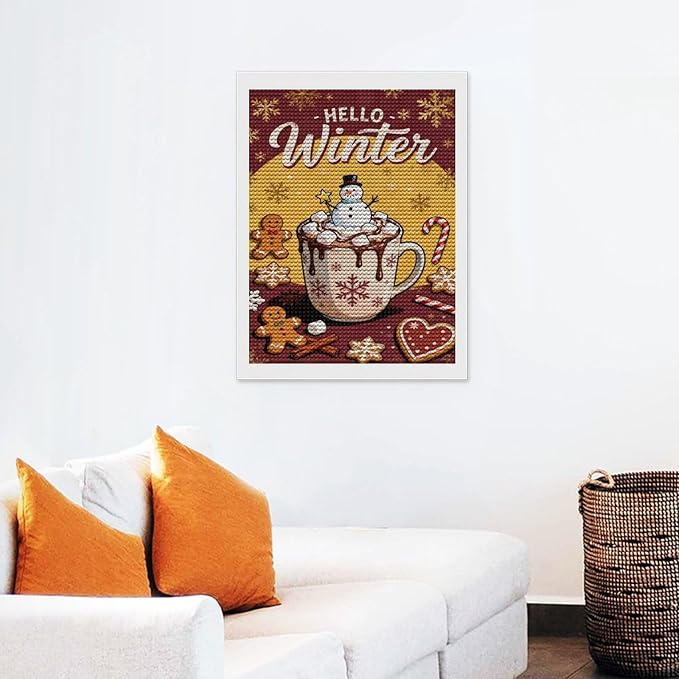 Diamond Painting Kits for Adults - Hello Winter Ice Cream & Gingerbread Snowflakes & Candles Painting DIY 5D Full Drill Diamond Dots Paintings with Diamonds Gem Art And Crafts Home Decor 12"x16"