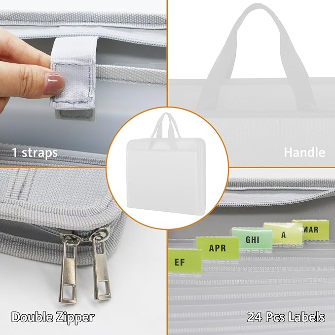 onvvippiv File Organizer Fireproof Expanding Accordion File Folder with Zipper Labels13 Pockets Document Organizer Holder Storage Box Bag for Business Office Receipt Home Travel