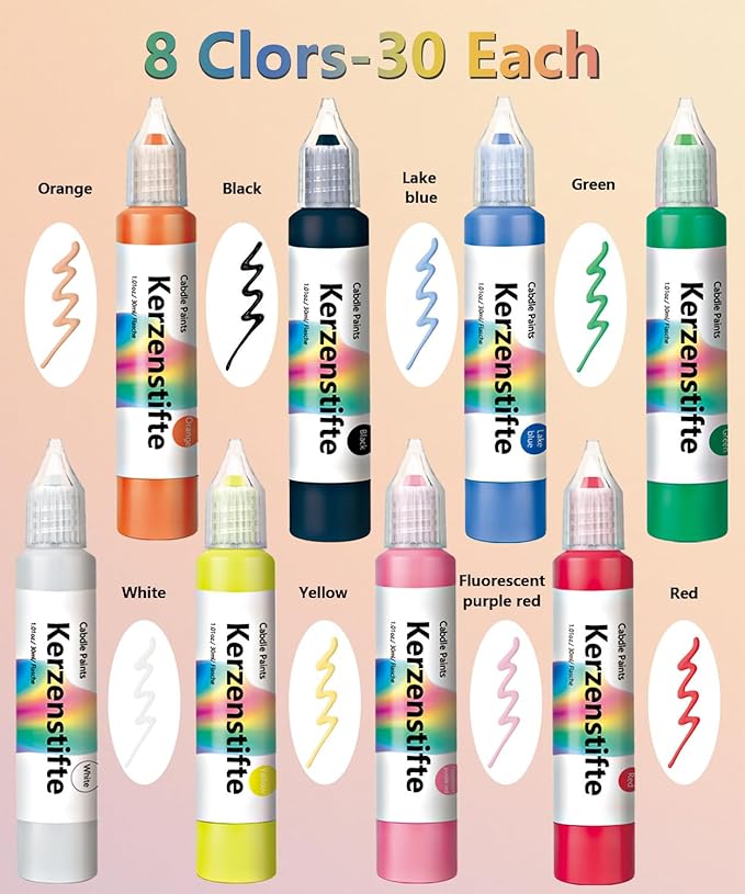 GooBoom Candle Wax Pen, 8-Color Candle Painting kit for DIY Projects, Birthday Party, Special Occasions Create Colorful Candles, Safe and Non-Toxic(30ML/1.01OZ)