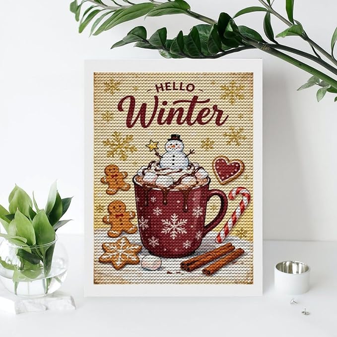 Diamond Painting Kits for Adults - Hello Winter Ice Cream & Gingerbread Snowflakes & Candles Painting DIY 5D Full Drill Diamond Dots Paintings with Diamonds Gem Art And Crafts Home Decor 12"x16"