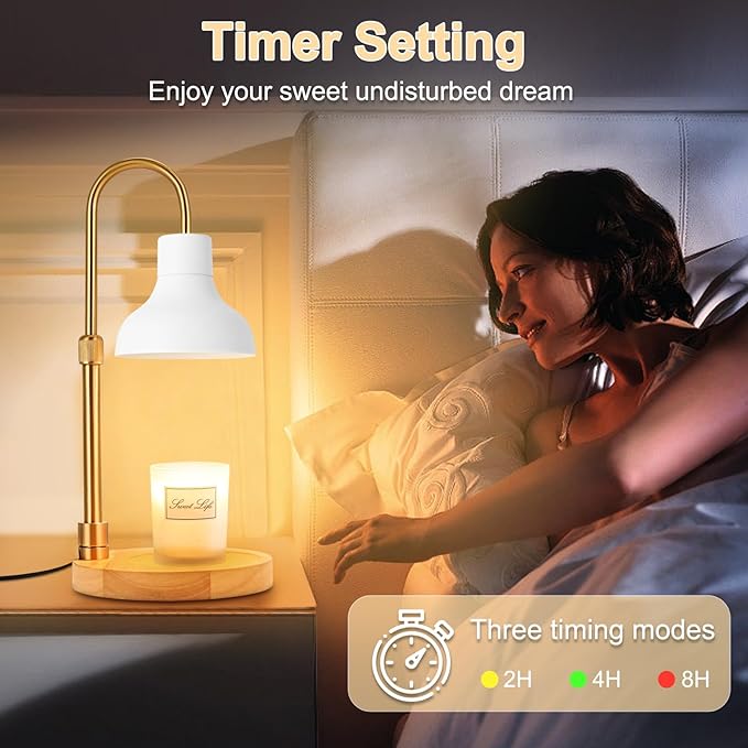 Candle Warmer Lamp with Timer & 3 Bulbs, Dimmable Electric CandleLight Adjustable Height and Brightness Candle Wax Warmer for Jar Candles Bedroom Home Decor House Warming Gift for Women (White)