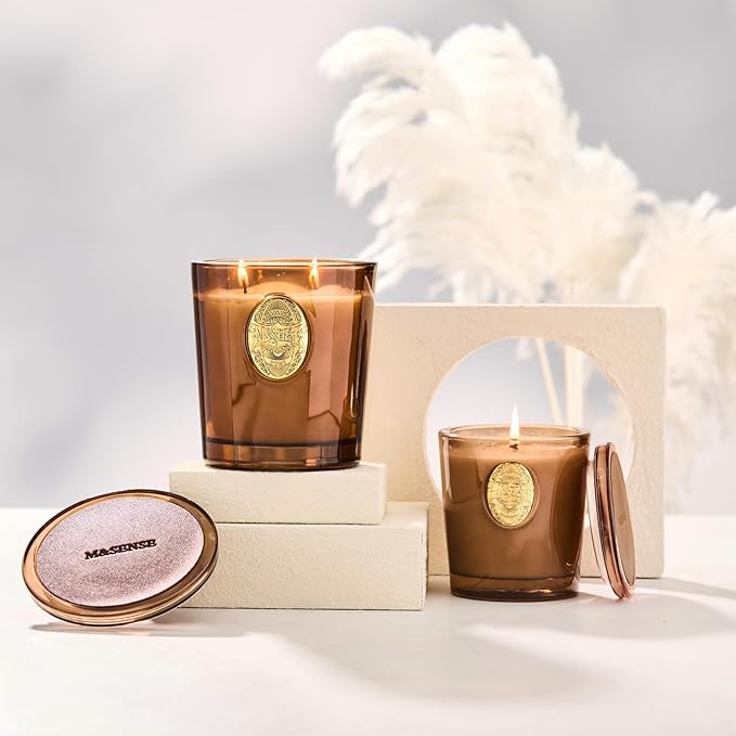 M&SENSE Large Two-Wick Soy Candle | Hot Cocoa & Brown | 19.8 oz, 120H Burn Time | Luxury Scented Candle for Relaxation, Gifting, Home Décor | Ideal for Bedroom, Office, Party Ambiance