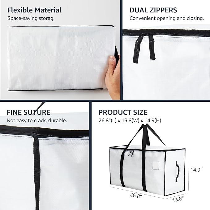 Moving Bags Heavy Duty Extra Large, Moving Boxes, Moving Supplies Essentials, Blue Storage Bins with Lids, Plastic Packing Totes, Storage Bags for Clothes with Handles & Zippers(White, 8 Pack)