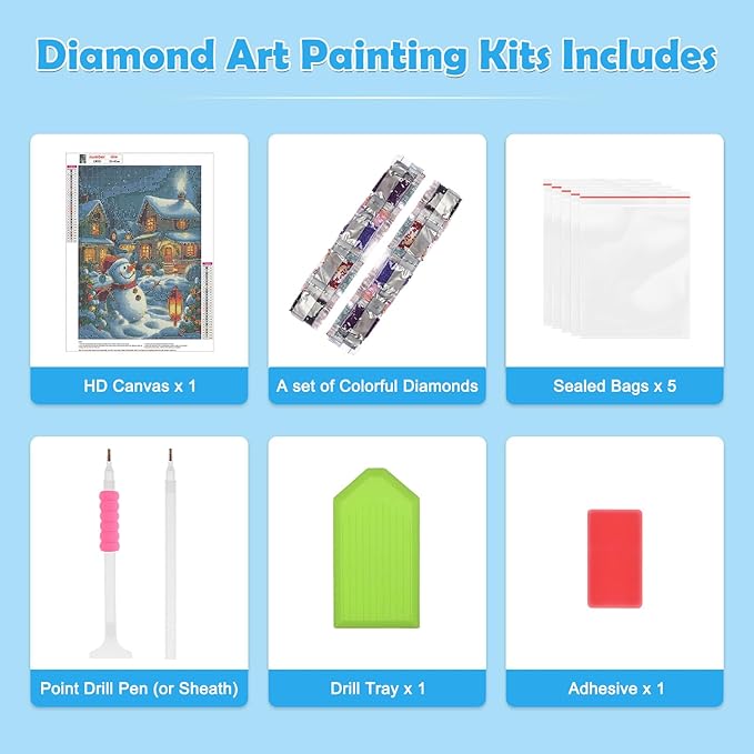 MOGTAA Christmas Diamond Art Kits for Adults, 5D Full Drill Snowman Diamond Painting Kits for Adults Beginner, DIY Landscape Round Diamond Dots for Adults, Gem Art for Home Wall Decor 12 X 16 Inch