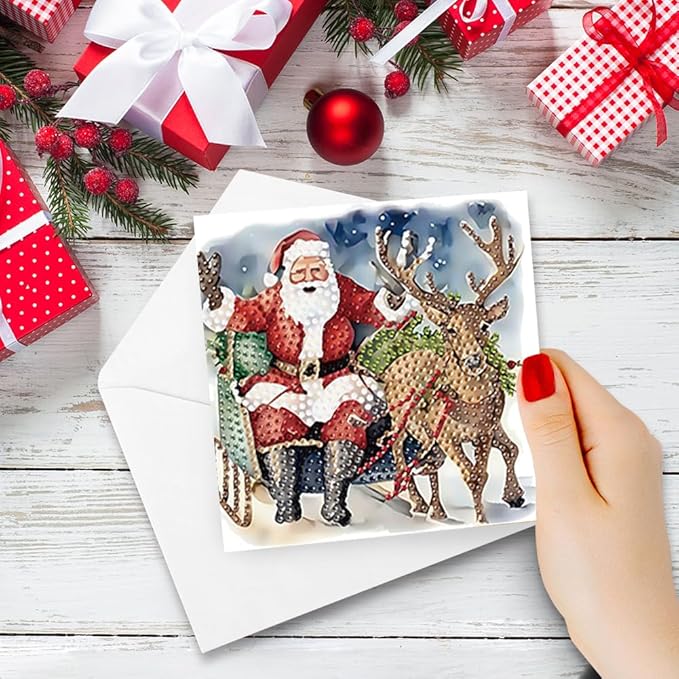 6PCS DIY Art Greeting Cards Santa Claus Congratulations Cards & Gifts for Home Wall Decor and Office Display Perfect DIY Craft Gift for Adults and Kids