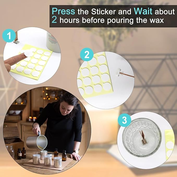 120PCS Candle Wicks for Candle Making, Candle Wick Stickers, Heat Resistance Double-Sided Stickers with The Little ‘‘Tail’’, Stickers for Candle Making