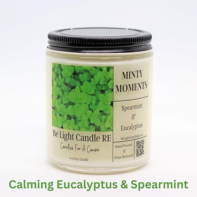 Be Light Eucalyptus Mint Candle | 8oz Long Lasting Scented Candle for Home Aromatherapy
