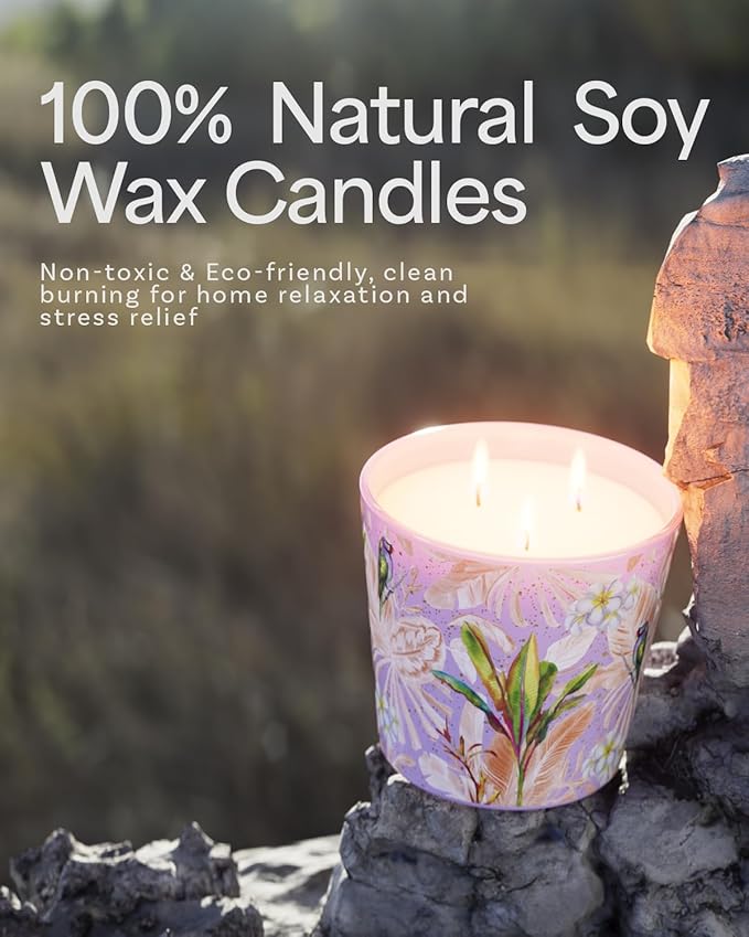 Thai Frangipani Scented Candle, 30oz Natural Soy Wax Non Toxic, 3 Wick Big Candles for Home Scented, 100hours Clean Burn,Long Lasting Large Aromatherapy Candle Gift for Women,Stress Relief,SPA