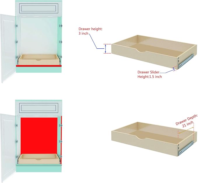 COUVER DIY Non-Assembled Birch Wood, Pull-Out Cabinet Organizers, Under Sink Organizers for Bathroom & Kitchen, Cabinet Slide-Out Organizers and Storage, Soft Closed Rail, 21 inch