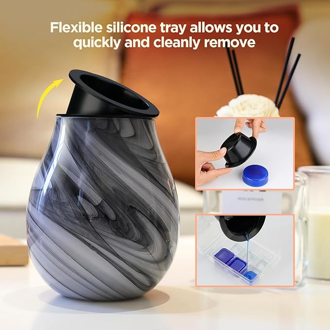 Inrorans Glass Electric Wax Melt Warmer Oil Burner with Stable Heating PTC Reusable Silicone Tray 7 Colorful Changing Led Light Night Light Scent Warmer for Home Fragrance Warmers-Ink Painting Timer