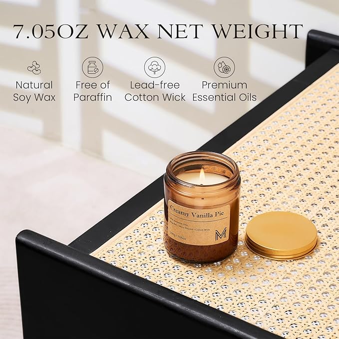 M&SENSE CreamyVanillaPie Scented Christmas Candle Gift, Aromatherapy Candle Set for Women, Soy Wax Candles Home Scented, Long Lasting Amber Jar Candle Gift for Christmas, Thanksgiving, Holiday