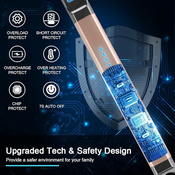 ARECTECH Electric Candle Lighter Rechargeable USB Long Gill Lighter for Candle Cooking Camping BBQs Fireworks Champagne Gold
