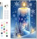 Bowetile Snow Paint by Numbers for Adults Beginners Framed, Adults' Paint-by-Number Candles Kits, Adult Paint by Number Kits on Canvas, Acrylic Christmas Number Painting for Home Decor, 8x12in