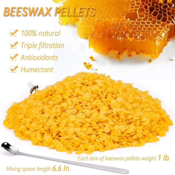 olorvela Yellow Beeswax Pellets 1lb,Natural Organic Beeswa Triple Filtered,Beeswax for Candle Making, Skin DIY,Hair Care,Lip Balm and Soap Making Supplies