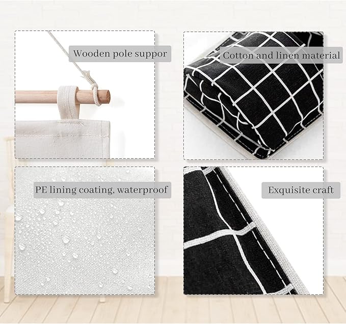 FuninCrea Wall Hanging Bag, Linen Fabric Hanging Organizer, Waterproof Storage Bag with 3 Pockets, Wall Organizer for Living Room, Bedroom, and Bathroom (Black)