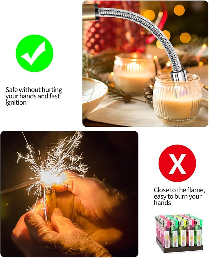 VEHHE Long Lighter, Rechargeable USB Arc Lighter with LED Battery Display Flexible Neck Lighters for Candles Grill Gas Stoves Camping Barbecue