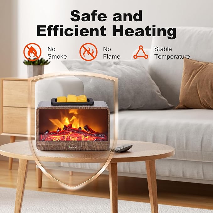 Flame Fireplace Wax Melt Warmer,Scentsy Wax Warmer with Timer, Electric Wax Warmer for Scented Wax with PTC Heating Plate, Wax Burner for Women Gifts & Home Decor(Walnut)