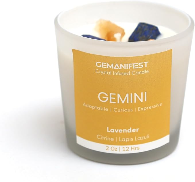 Gemini Manifestation Candle with Lapis Lazuli Bracelet Zodiac Candles with Healing Crystals Gemini Birthday Gifts for Women and Men Spiritual Birthstone Gifts for Candle Lovers