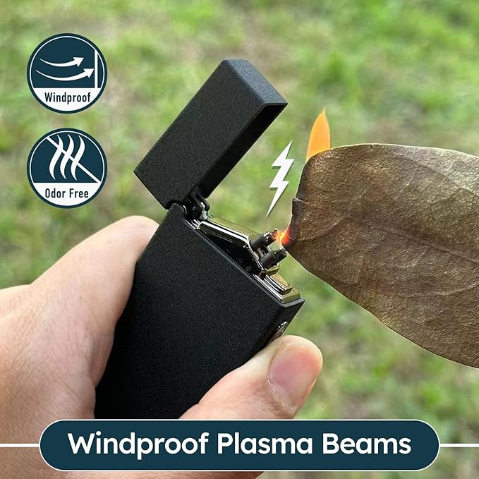 Electric Lighter, Windproof Lighter Flameless Plasma Beams USB Rechargeable Lighter w/Battery Display - for Fire/Cigarettes, Campings