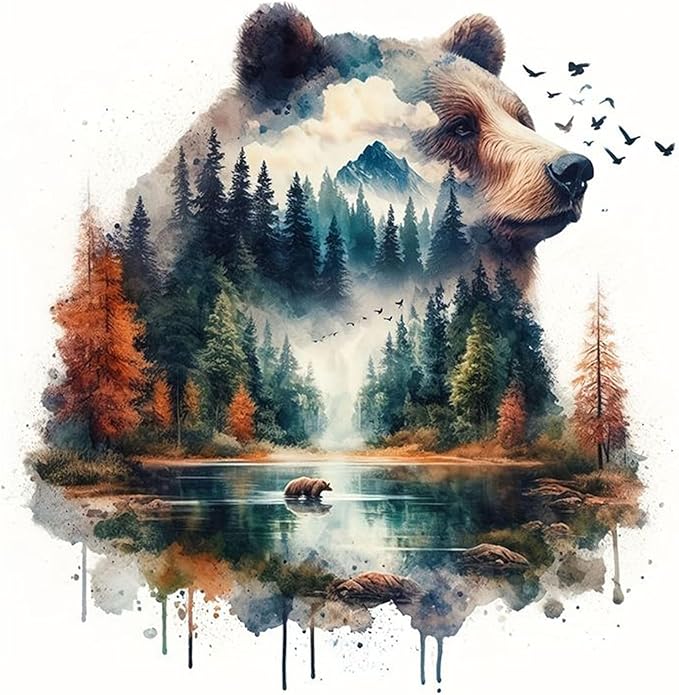 Forest Bear Diamond Painting Kits for Adults - Diamond Art for Adult Bear, Gem Painting Crafts Kits Gift, DIY 5D Gem Art Perfect for Home Wall Decor Gifts (14x14 inch)