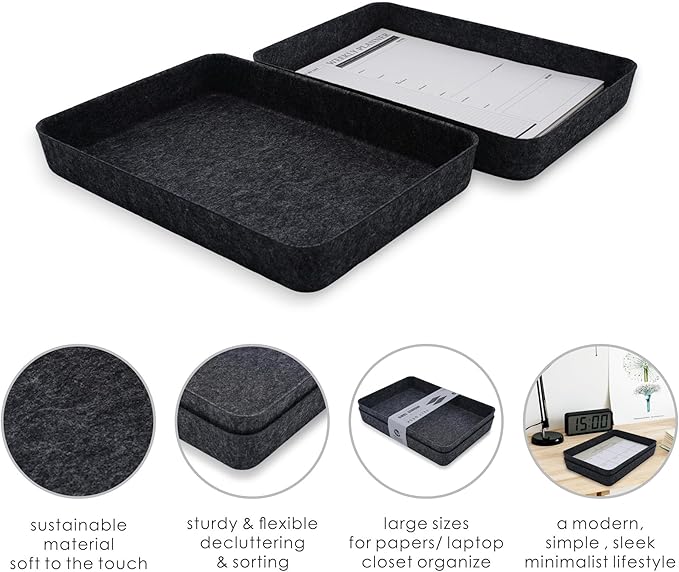 Welaxy 2-piece Office desk drawer organizer tray letter-size documents paper book file Folder Holder storage bins (Charcoal)