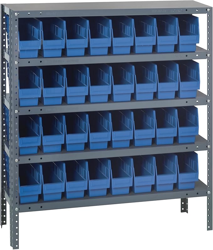 Quantum Storage Systems 1839-203BL Store More Steel Shelving Unit with 6" Shelf Bins, 18" D x 36" W x 39" H, Blue