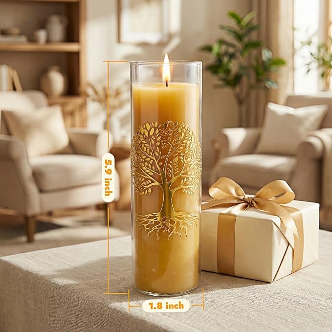 The Tree of Life Pure Beeswax Candles, Single Glass Pack - 80-Hour Burn Time, Clean Burning Long-Lasting Eco-Friendly Candle for Meditation, Prayer & Gift Giving