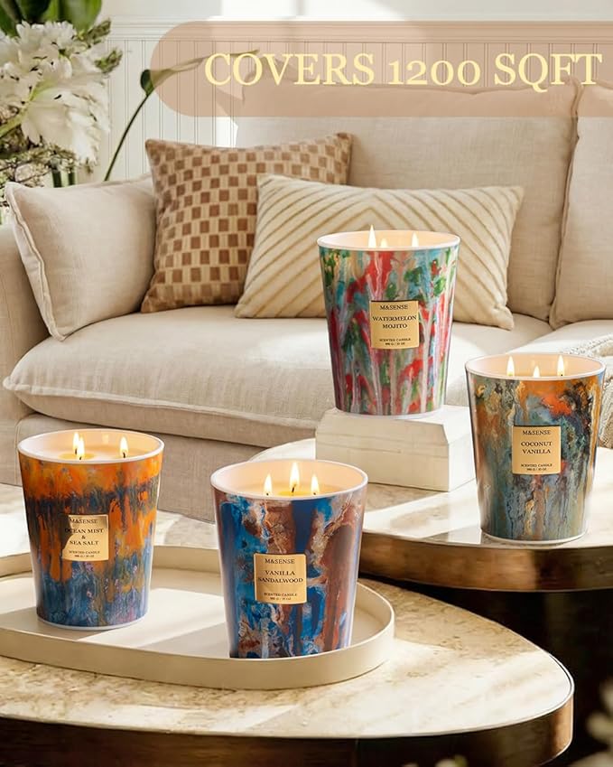M&SENSE Large Watermelon Scented Soy Candle, 35oz 150 Hours 3-Wick Clean Burning, Natural Spring Candles Party Essential, Family-Friendly Housewarming Gift & Home Fragrance