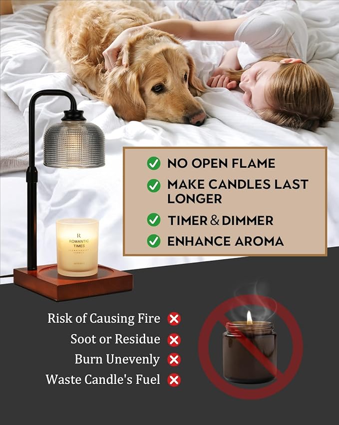 Candle Warmer Lamp with Timer Dimmable, Adjustable Height Candle Warmer,Mothers Day Birthday Gifts for Women Mom House Warming Gifts New Home, Wax Warmer for Jar Candles with 2 Bulbs