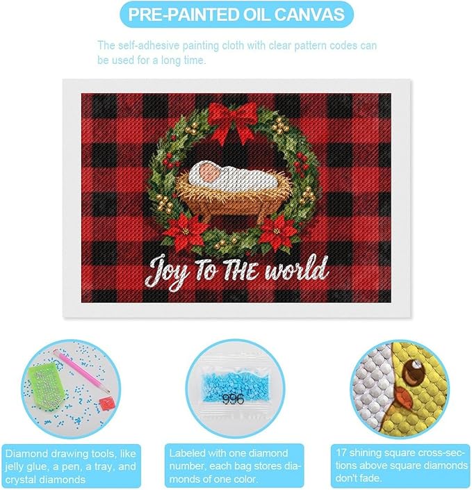 AIVKIEJK Diamond Painting Kits for Adults - Faith Christmas World Joy Painting DIY 5D Full Drill Diamond Dots Paintings with Diamonds Gem Art and Crafts Home Decor 8"x12"