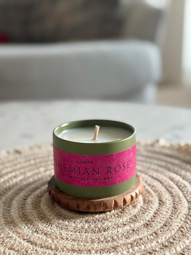 Bohemian Rose Scented Candle Fresh Floral Aroma with Rose Magnolia Patchouli Natural Coconut Wax Long-Lasting Non-Toxic Eco-Friendly Home Office Décor Relaxation Handcrafted Luxury (5 oz.)