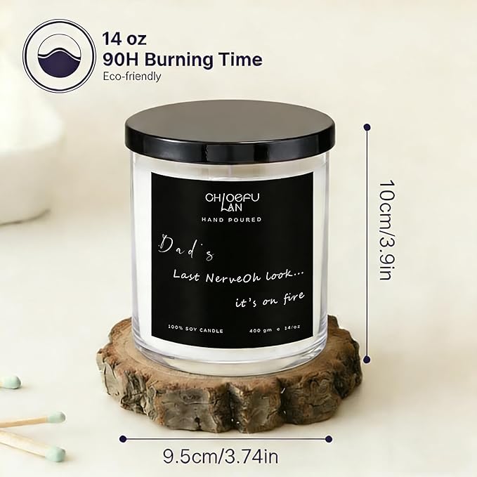 Chloefu LAN Dad's Last Nerve Candle Gifts from Daughter Son, Gift for Dad Who Wants Nothing, Birthday Fathers Day for Stepdad Adoptive Father, Amber Scented Candle, Large Candles, 14 oz