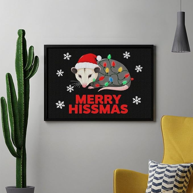 AIVKIEJK Diamond Painting Kits for Adults - Christmas Possum Merry Hissmas Painting DIY 5D Full Drill Diamond Dots Paintings with Diamonds Gem Art and Crafts Home Decor 8"x12"