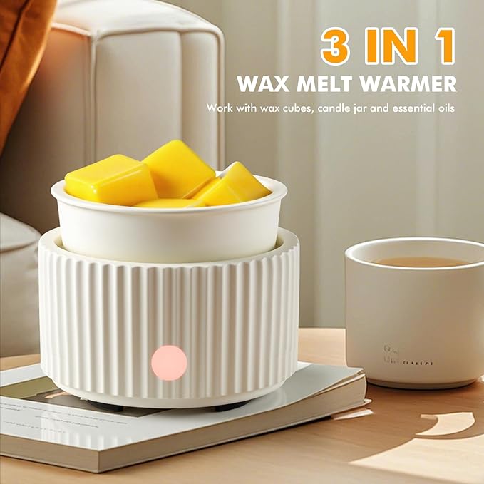 EQUSUPRO Wax Melt Warmer for Scented Wax -4-in-1 Electric Ceramic Candle Wax Warmer Fragrance Wax Burner Melter for Home Office Bedroom Gift & Decor (Elegant Vertical Stripes)