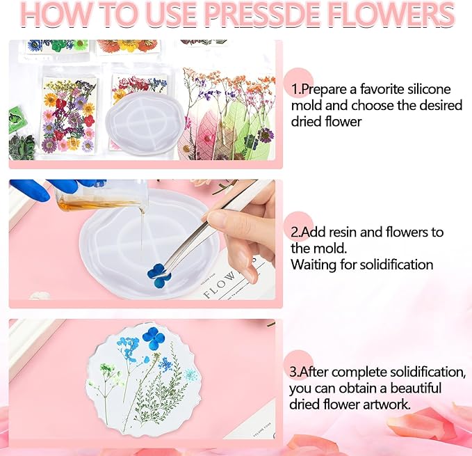 210 Pcs Dried Pressed Flowers for Resin, Dried Pressed Flowers for Crafts, Bulk Natural Dried Flowers Kit with DlY Butterfly Stickers&Tweezers for Resin Molds, Candles, Soap,Jewelry Making, Art Crafts
