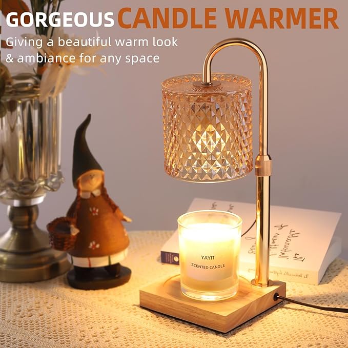 Candle Warmer Lamp with Timer Dimmer Adjustable Height, Candle Warmer with 2 Bulbs for Jar Candles, Home Decor, for Women Birthday
